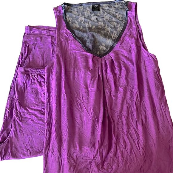 Apt.9 Pajama Set Capris & Lace Back Sleeveless Top Purple Polka Dot Womens XXL - Picture 1 of 4